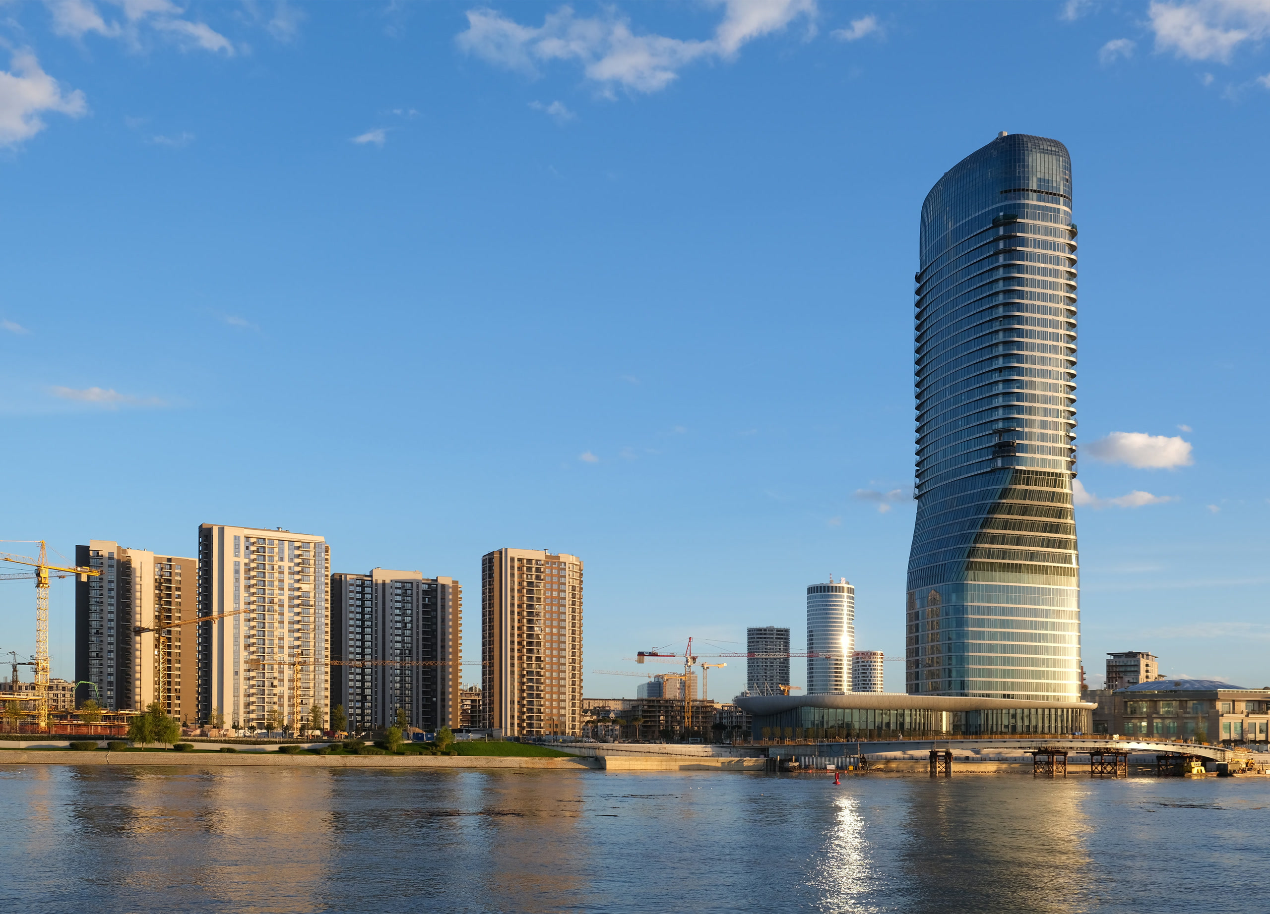 Belgrade Tower and the Waterfront across the Sava in clear daylight. Serbia, Offshore BPO Confidence Index 2023