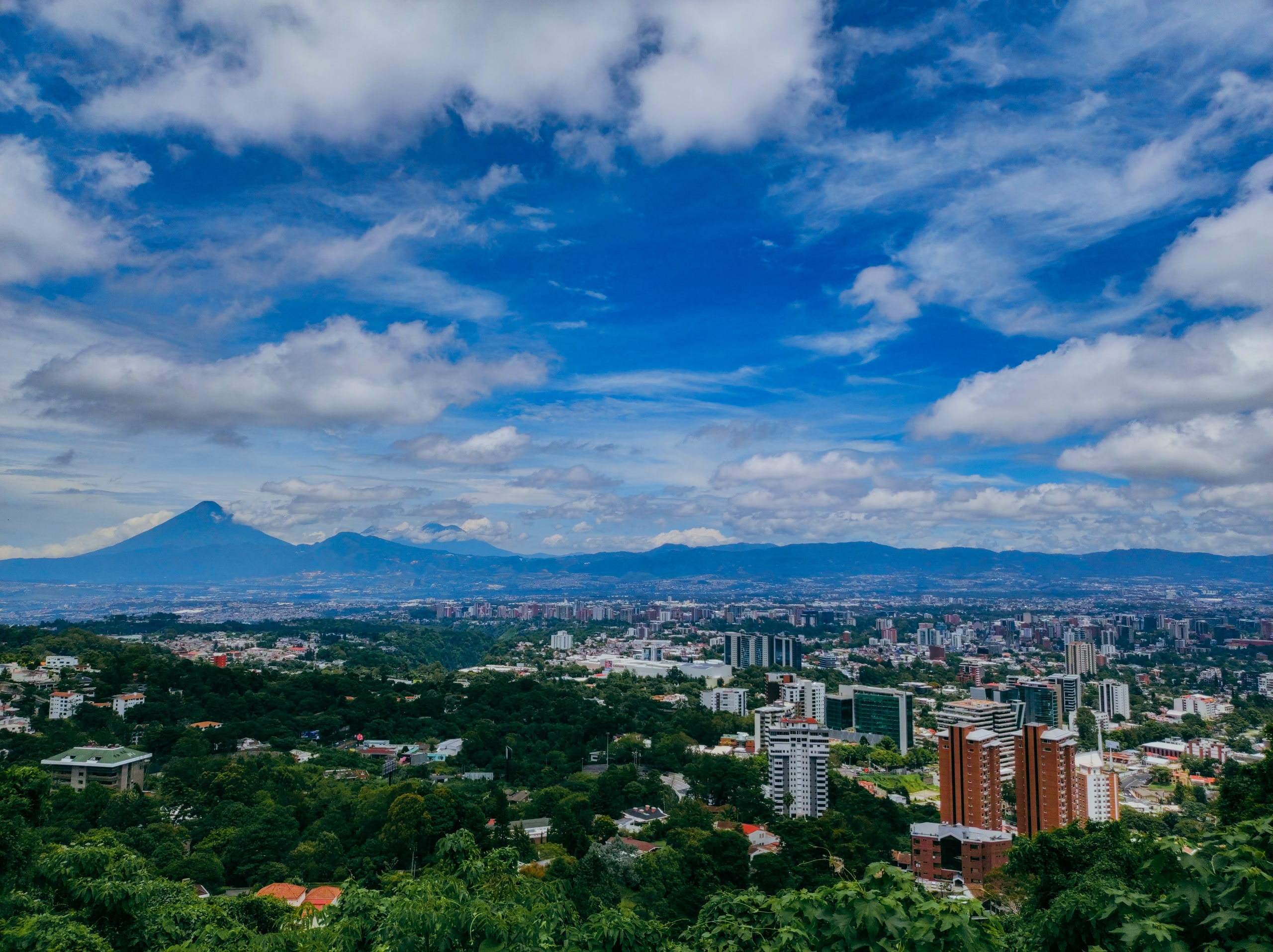 Same view, wider: Guatemala City towers with Volcán de Agua. Guatemala, Offshore BPO Confidence Index 2023