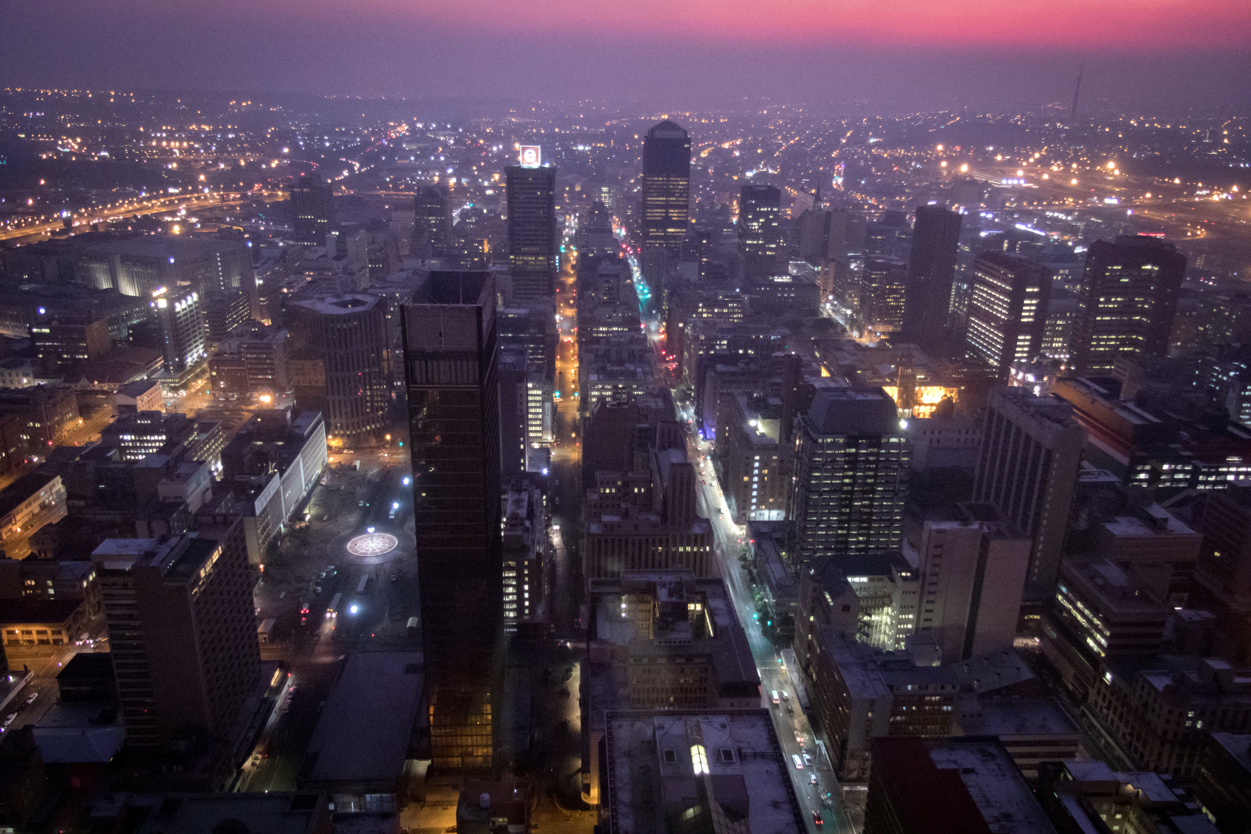 Johannesburg's CBD at night from the Carlton Centre. South Africa, Offshore BPO Confidence Index 2023