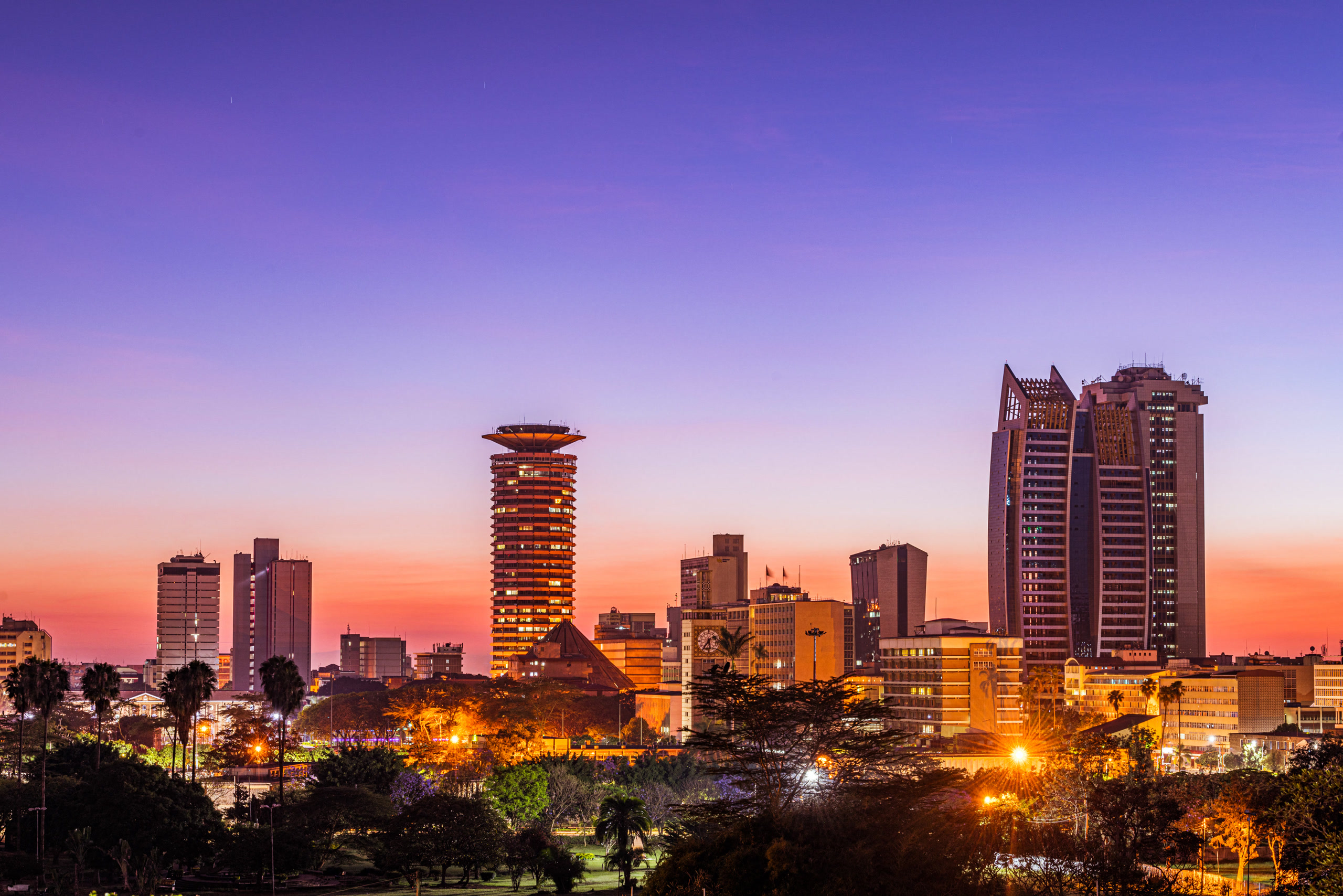 Nairobi at dusk with the KICC tower. Kenya, Offshore BPO Confidence Index 2023