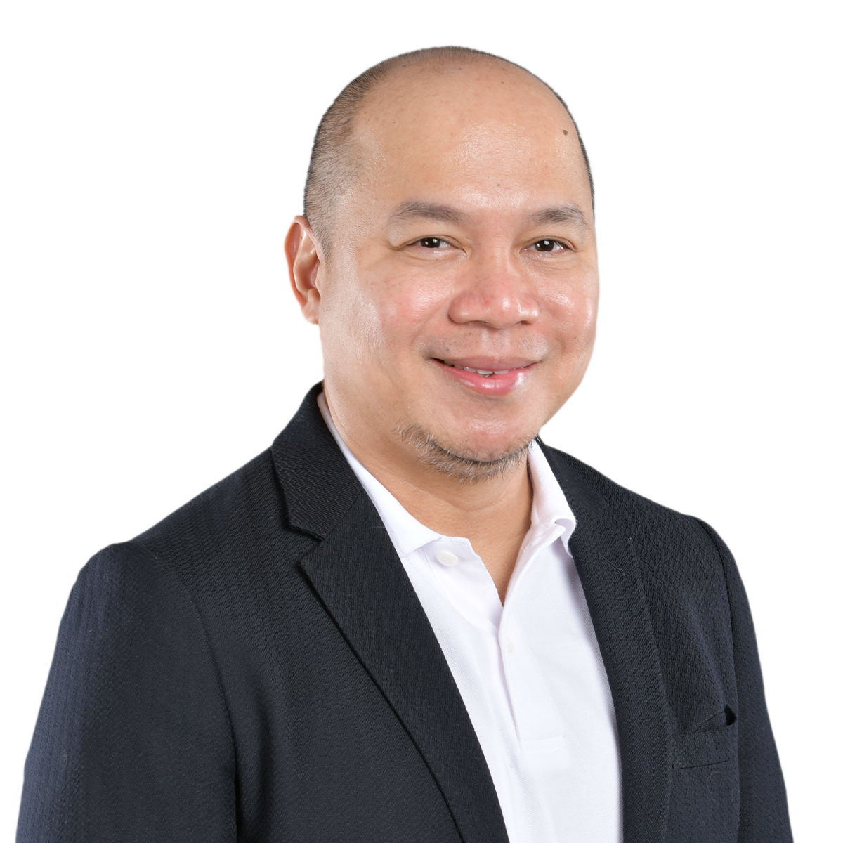 Rommel Regino, Senior Executive VP & COO, Altius Inspiro, Philippines, Offshore CX Confidence Index 2025: Bald man in a dark blazer and white polo shirt, smiling, against a plain gray backdrop